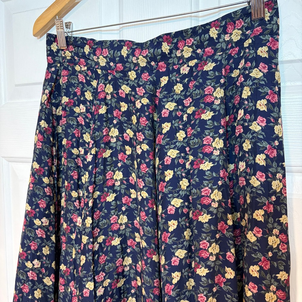 Westminster Lace VTG 90s Navy Blue Floral Rayon Full Circle Maxi Skirt Womens 12